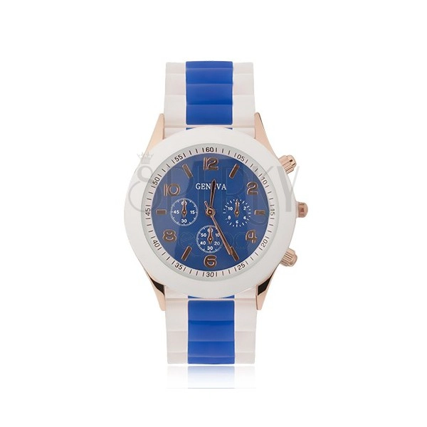 Náramkové hodinky, modrý ciferník, silikonový řemínek