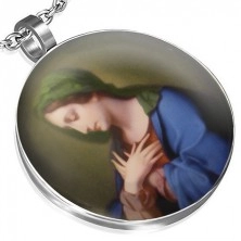Okrouhlý medailon z oceli, obrázek Panny Marie