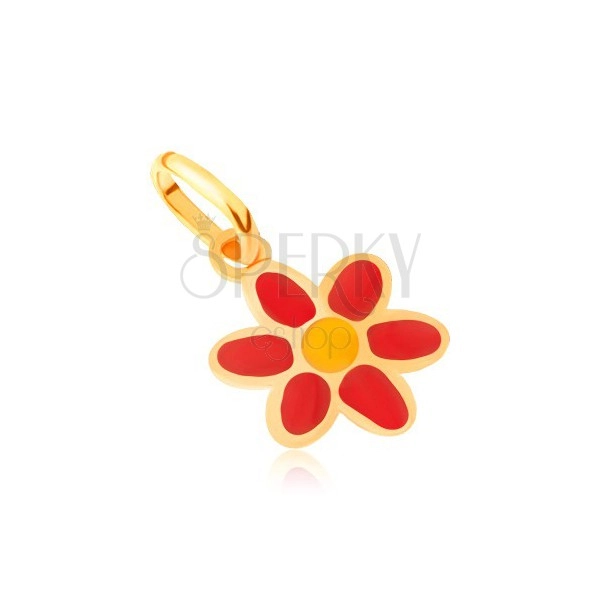 Zlatý přívěsek 375 - lesklý plochý červenožlutý glazovaný květ