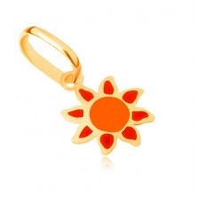 Zlatý přívěsek 375 - ploché glazované oranžovo-červené sluníčko