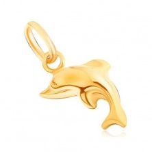 Přívěsek ze žlutého 9K zlata - třpytivý trojrozměrný skákající delfín