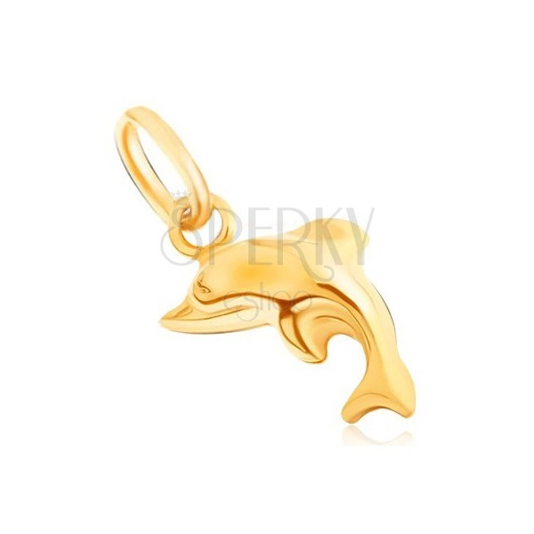 Přívěsek ze žlutého 9K zlata - třpytivý trojrozměrný skákající delfín