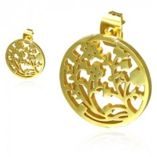Zlaté náušnice z oceli, vyřezávaný kruh, květy révy