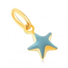 Přívěsek ze žlutého 9K zlata - třpytivá vypouklá modrá hvězda, glazura