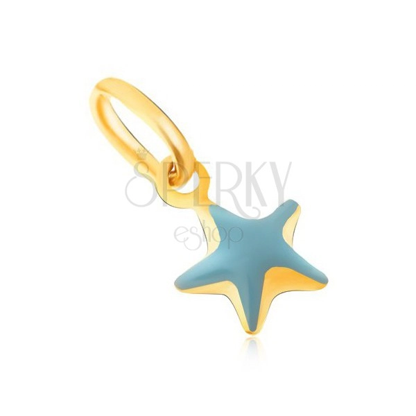 Přívěsek ze žlutého 9K zlata - třpytivá vypouklá modrá hvězda, glazura