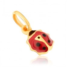 Zlatý přívěsek 375 - maličká glazovaná beruška červenočerné barvy