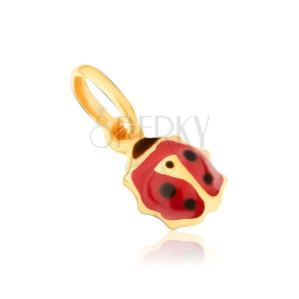 Zlatý přívěsek 375 - maličká glazovaná beruška červenočerné barvy