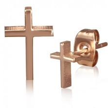 Puzetové náušnice zlaté barvy z chirurgické oceli, kříž