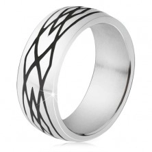 Ocelový prsten, černé zářezy, vzor z elips a kosočtverců