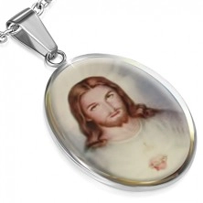 Oválný ocelový medailon s obrázkem Ježíše