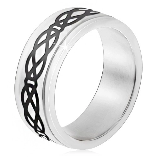 Ocelový prsten, vyvýšený pás, motiv slz a kosočtverců, tlusté linie - Velikost: 54