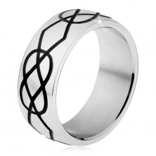 Lesklý ocelový prsten, tlustší černé zářezy kosočtverců a slz