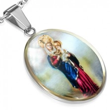 Oválný ocelový medailon, Panna Marie s malým Ježíškem