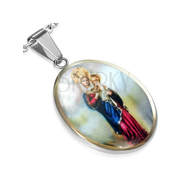 Oválný ocelový medailon, Panna Marie s malým Ježíškem