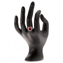 Stříbrný prsten 925 - velký červený srdcovitý kámen, zirkonový lem