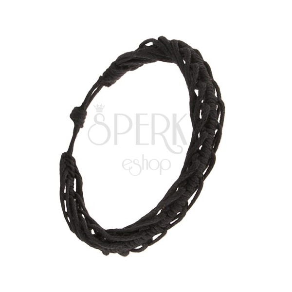 Šňůrkový náramek - zaplétané černé motouzky, vzor stonožky