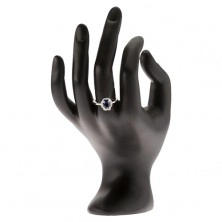 Prsten ze stříbra 925 - tmavomodrý oválný kamínek, zirkonová kontura