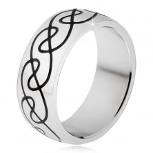 Prsten z chirurgické oceli - zaoblená obroučka, ornament zvlněných linií