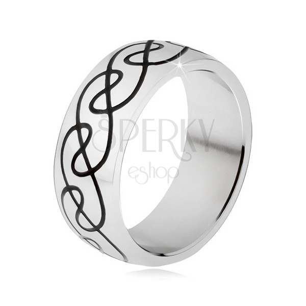 Prsten z chirurgické oceli - zaoblená obroučka, ornament zvlněných linií