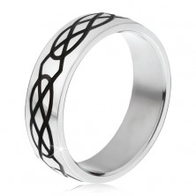 Ocelový prsten - obroučka stříbrné barvy, vzor ze slz a kosočtverců