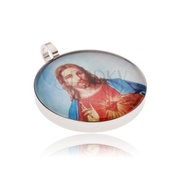 Okrouhlý ocelový medailon, Ježíš v červeno-modrém rouchu