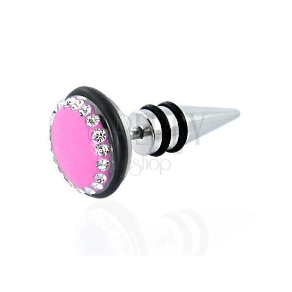 Falešný piercing s neonovo růžovým kruhem a zirkonky