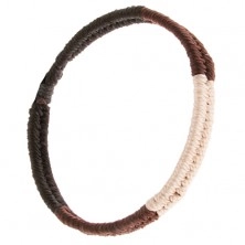Pletený náramek, černé, čokoládové a krémové pásy, vzor rybí ocas