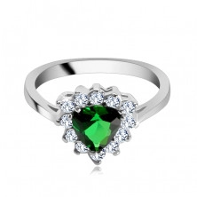 Prsten ze stříbra 925, trojúhelníkový zelený kamínek, čiré zirkony