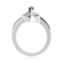 Stříbrný prsten 925, modrý zrnkový kamínek, zirkonová elipsa