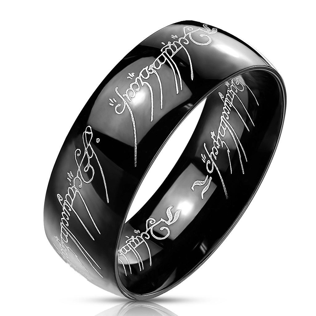 Černý ocelový prstýnek s motivem Pána prstenů, 8 mm - Velikost: 65