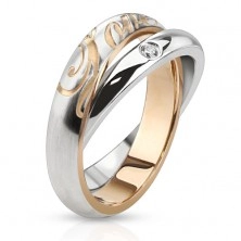 Dvojitý ocelový prsten - stříbrné obroučky, zirkon, nápis Love