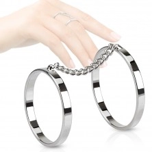 Dvojitý prsten z oceli, rhodiované obroučky spojené řetízkem