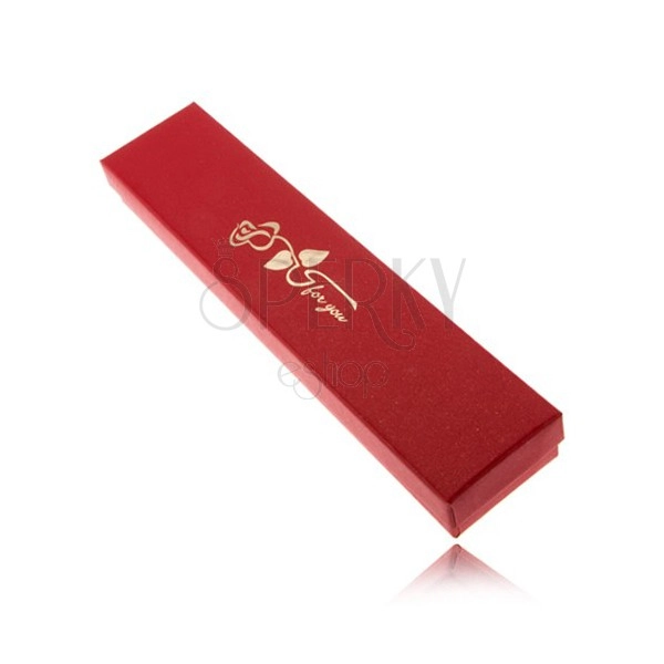 Třpytivá červená krabička na náramek, zlatá růže s věnováním