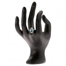 Prsten ze stříbra 925, azurový oválný kamínek, zirkonová slza