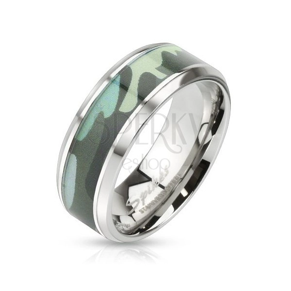 Ocelový prsten s modrým armádním motivem