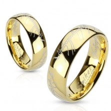 Ocelový prsten zlaté barvy, písmo z Lord of the Rings