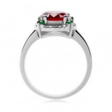 Prsten ze stříbra 925, zirkonový kruh, červený kamínek