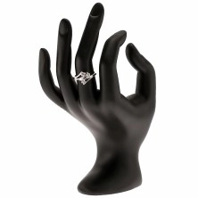 Stříbrný prsten 925, rozvětvená ramena, tři čiré zirkony