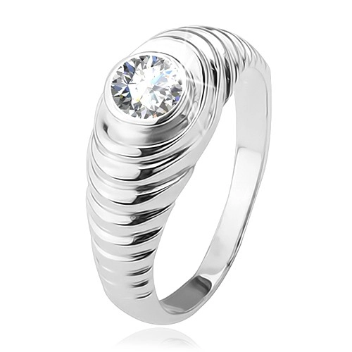 Prsten ze stříbra 925, stupňovitá ramena, čirý zirkon - Velikost: 58