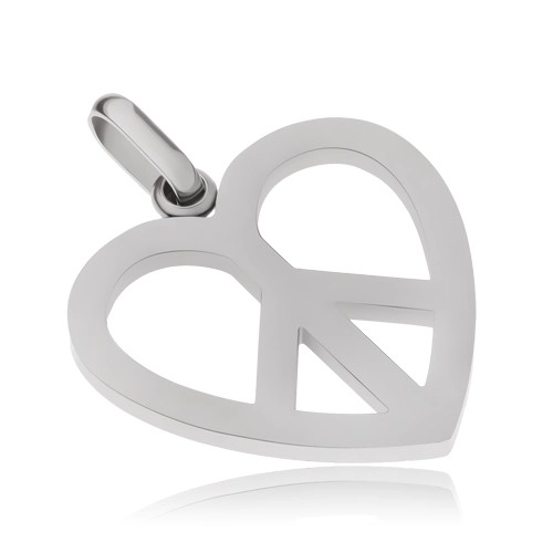 Ocelový přívěsek, symbol Peace v kontuře srdce