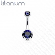 Titanový piercing do pupíku se dvěma barevnými kamínky, délka 10 mm