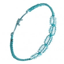 Azurový pletený náramek ze šňůrek, lesklé korálkové ovály