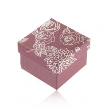Třpytivá fialová krabička na prsten, stříbrná ilustrace květin