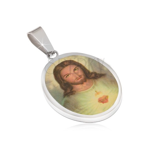 Oválný ocelový medailon, portrét Ježíše zalitý glazurou