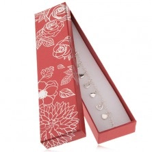Lesklá červená krabička na náhrdelník, stříbrné květy