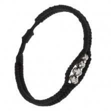 Pletený šňůrkový náramek černé barvy, čtyři patinované korálky