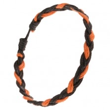 Oranžovo-černý pletený šňůrkový náramek, copánek