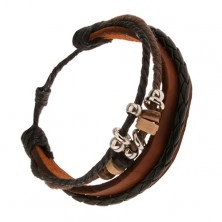 Multináramek - karamelový pás kůže, černý pletenec, užší a širší obroučky