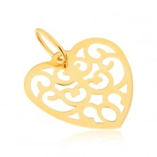 Přívěsek ve žlutém 14K zlatě - pravidelné vyřezávané srdce, ornamenty