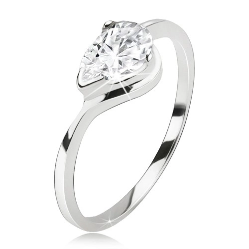 Prsten ze stříbra 925, broušený čirý kamínek - kapka - Velikost: 50